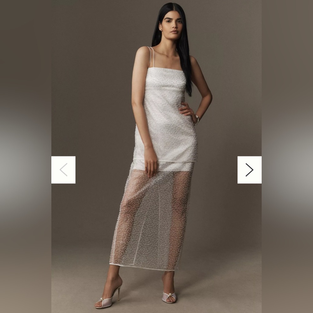 BHLDN Sleeveless Pearl-Embellished Sheer Skirt Maxi Dress - L